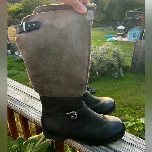 UGG Daleane Boots In Black & Charcoal Gray Womens Size 10 Leather/Shearl… - Picture 4 of 13